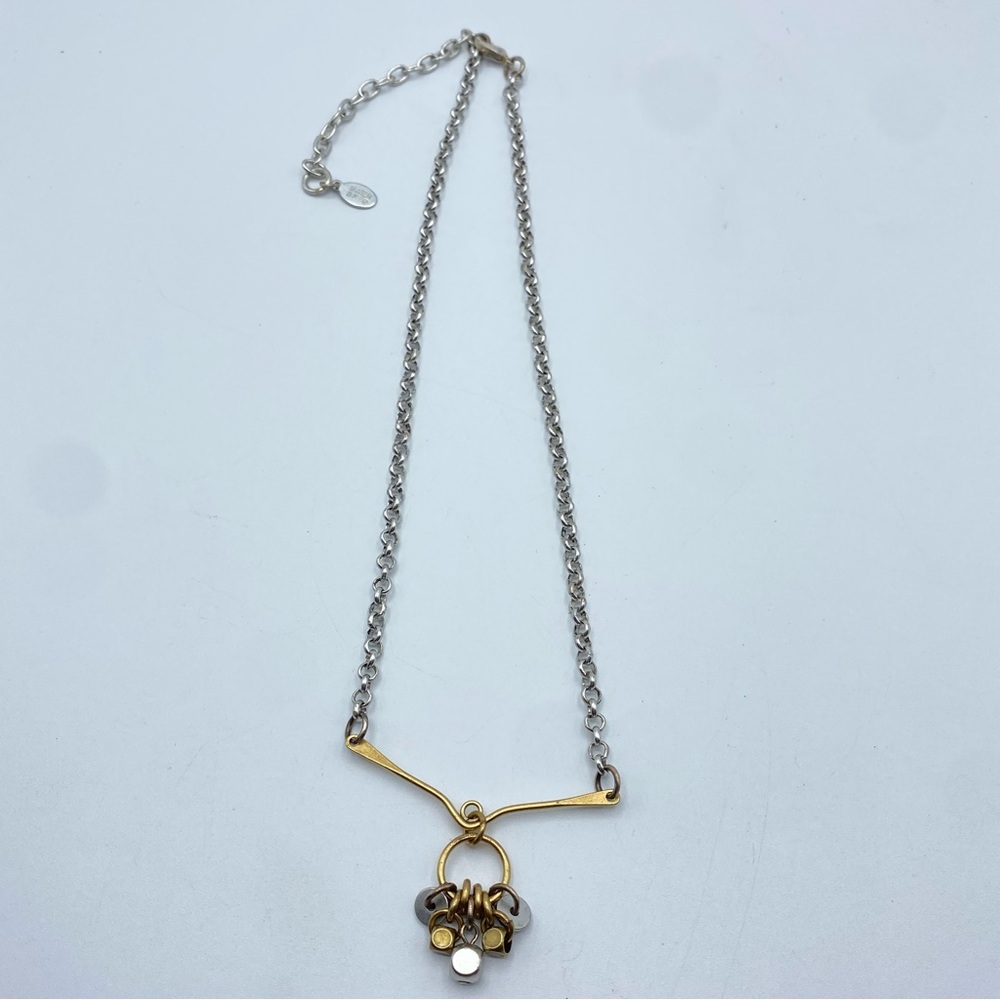 Marjorie Baer SF Mixed Metal Modernist Station Pendant Chain Necklace Artisan - Picture 3 of 5